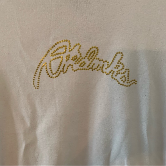 Akdmks White T Shirt Gold Tone Letters Glitter Studs Sz L NWT - Picture 3 of 11